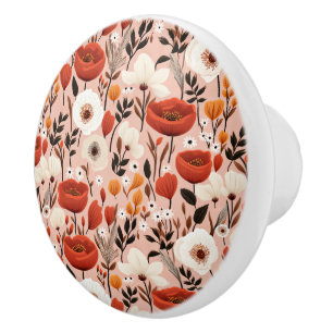Botanical Boho Fall Wildflowers Meadow Pattern Ceramic Knob