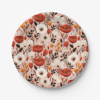 Botanical Boho Fall Wildflowers Meadow Pattern Paper Plate