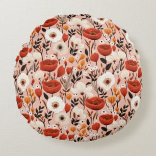 Botanical Boho Fall Wildflowers Meadow Pattern Round Cushion