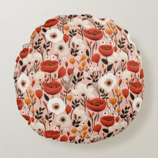 Botanical Boho Fall Wildflowers Meadow Pattern Round Cushion