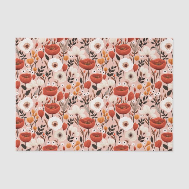 Botanical Boho Fall Wildflowers Meadow Pattern Tissue Paper (Front)