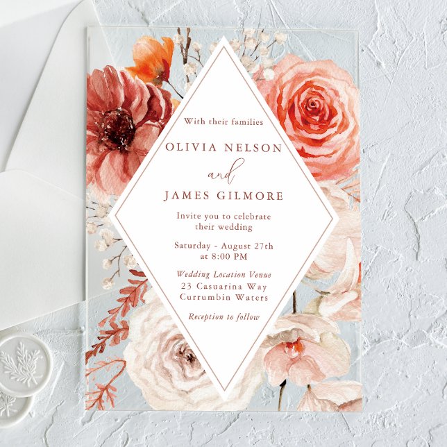 Botanical Boho Floral Frame Wedding Acrylic Invitations (Creator Uploaded)
