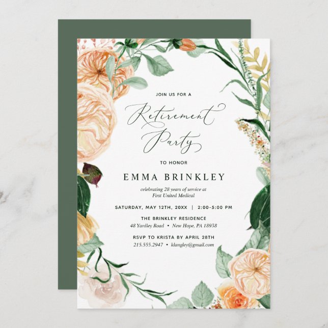 Botanical Boho Floral Neutral Retirement Party Inv Invitation (Front/Back)