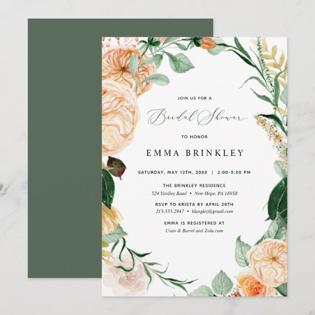 Botanical Boho Floral Pastel White Bridal Shower Invitation (Front/Back)