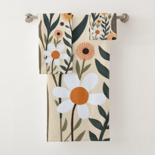 Botanical Boho Flowers Plants Design 389 Bath Towel Set