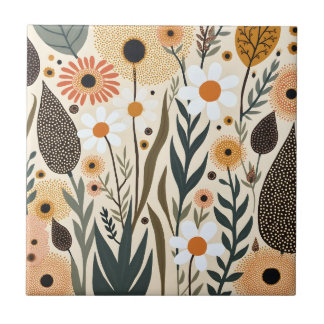 Botanical Boho Flowers Plants Design 389 Ceramic Tile