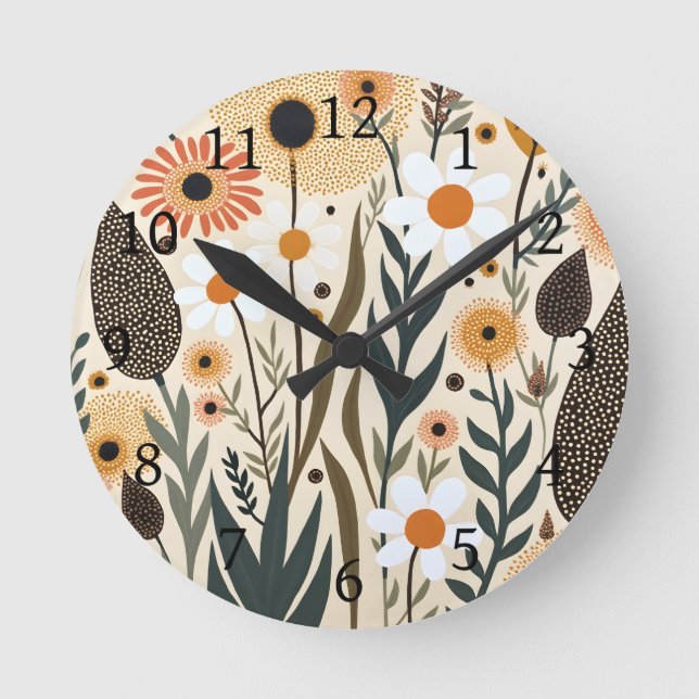 Botanical Boho Flowers Plants Design 389 Round Clock (Front)