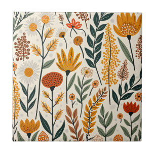 Botanical Boho Flowers Plants Design 390 Ceramic Tile