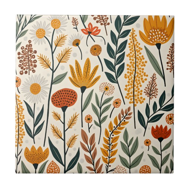 Botanical Boho Flowers Plants Design 390 Ceramic Tile (Front)