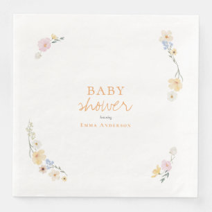 Botanical Boho flowers Script baby shower Napkin