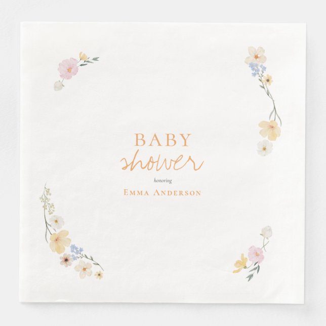 Botanical Boho flowers Script baby shower  Napkin (Front)