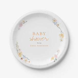 Botanical Boho flowers Script baby shower  Paper Plate