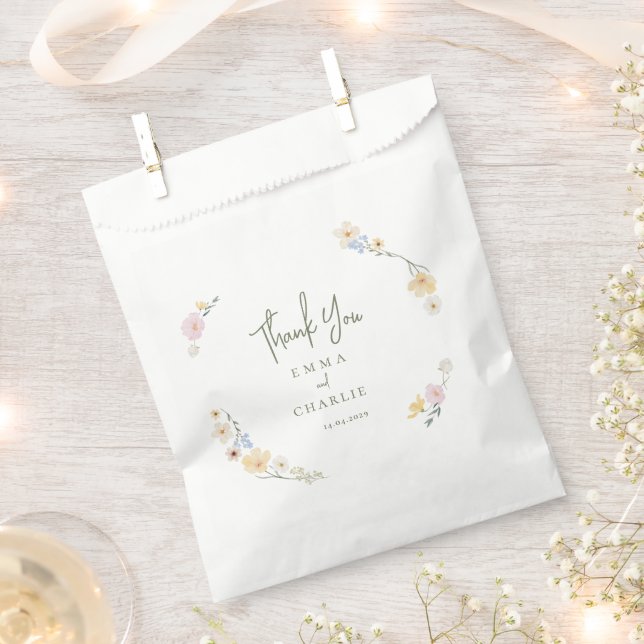 Botanical Boho flowers Script wedding  Favour Bag (Clipped)