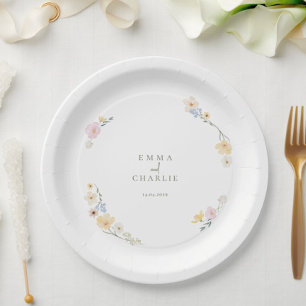 Botanical Boho flowers Script wedding  Paper Plate