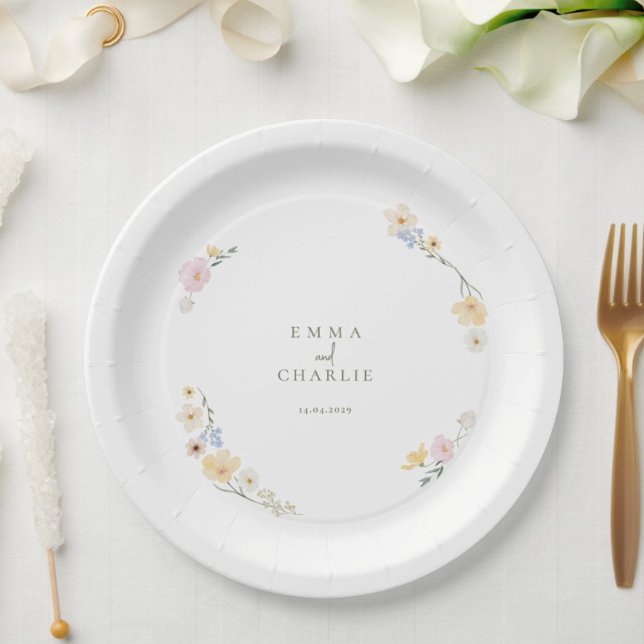 Botanical Boho flowers Script wedding  Paper Plate (Creator Uploaded)