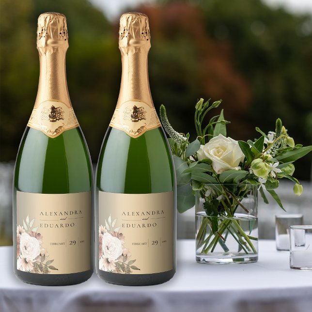 Botanical Boho Golden Wedding  Sparkling Wine Label (Creator Uploaded)