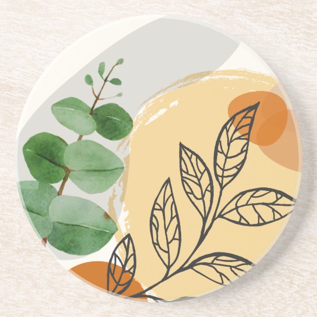 Botanical Boho Green Orange Coaster (Front)