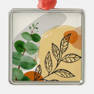 Botanical Boho Green Orange Metal Ornament