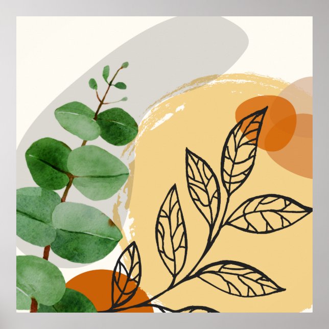 Botanical Boho Green Orange Poster (Front)