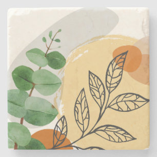 Botanical Boho Green Orange Stone Coaster