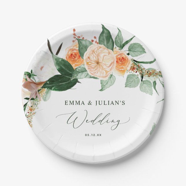 Botanical Boho Greenery Bloom Personalised Wedding Paper Plate (Front)