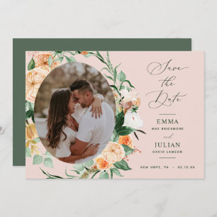 Botanical Boho Greenery Blush Pink Neutral Photo Save The Date