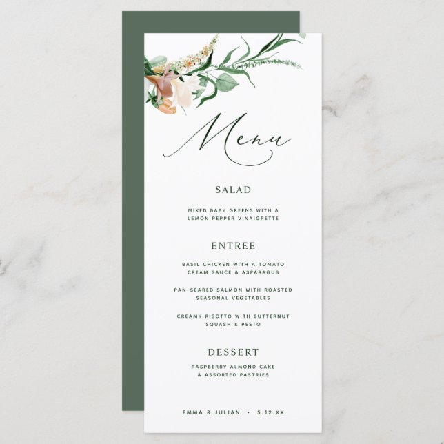 Botanical Boho Greenery Neutral Green Wedding Menu (Front/Back)