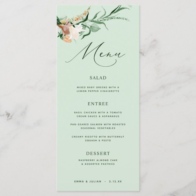 Botanical Boho Greenery Neutral Sage Wedding Menu (Front)