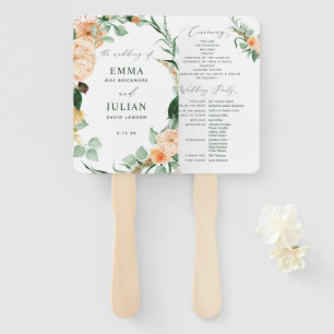 Botanical Boho Greenery Neutral Wedding Program Hand Fan