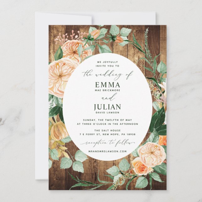 Botanical Boho Greenery Rustic Woodgrain Wedding Invitation (Front)