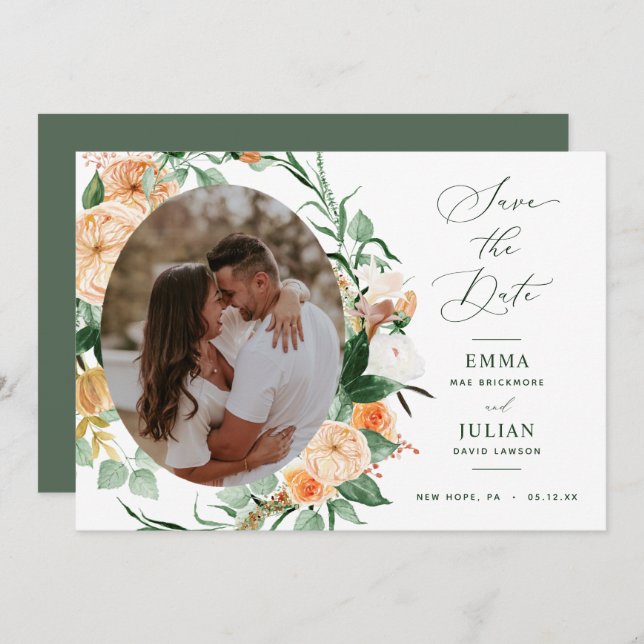 Botanical Boho Greenery Sage Green Neutral Photo Save The Date (Front/Back)
