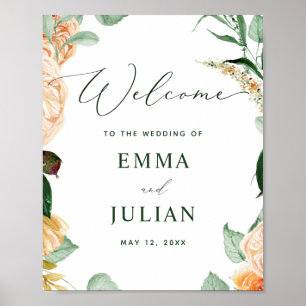Botanical Boho Greenery White Wedding Welcome Sign