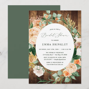 Botanical Boho Greenery Woodgrain Bridal Shower Invitation