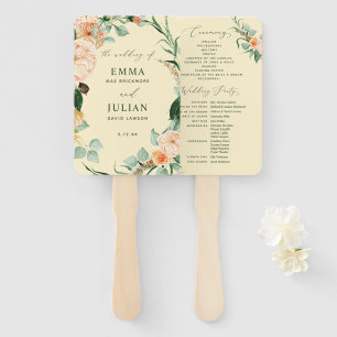 Botanical Boho Greenery Yellow Wedding Program Hand Fan