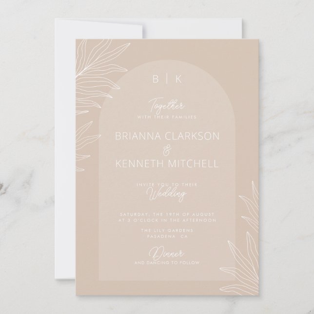 Botanical Boho Neutral Colour Arch Photo Wedding Invitation (Front)
