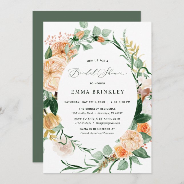 Botanical Boho Neutral Greenery Bridal Shower Invitation (Front/Back)