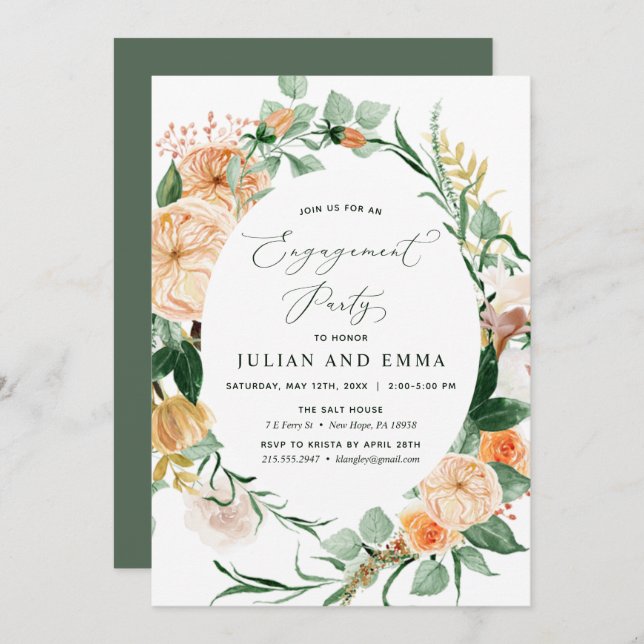 Botanical Boho Neutral Greenery Engagement Party Invitation (Front/Back)