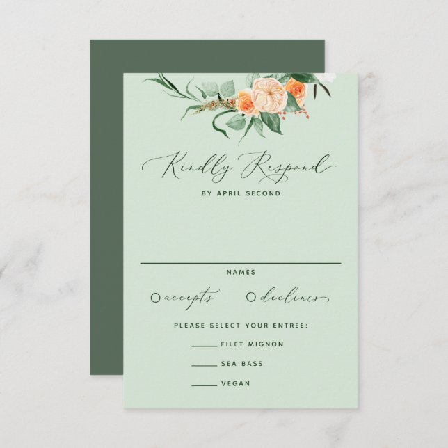 Botanical Boho Neutral Greenery Sage Green Wedding RSVP Card (Front/Back)