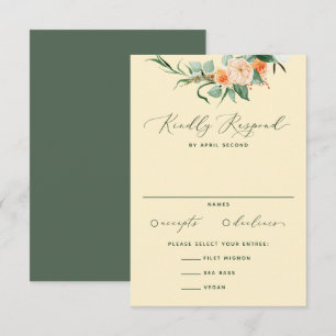 Botanical Boho Neutral Greenery Yellow Wedding RSVP Card
