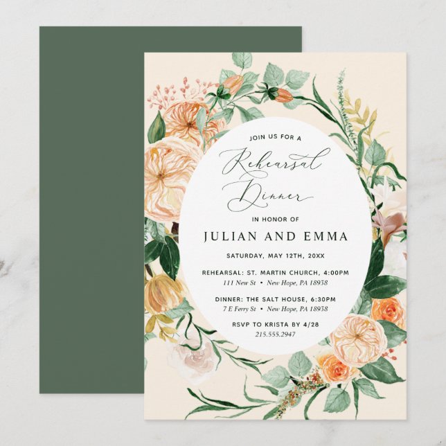 Botanical Boho Neutral Peach Rehearsal Dinner Invitation (Front/Back)