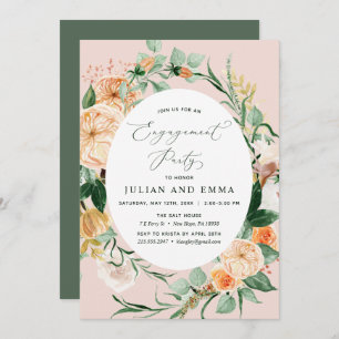 Botanical Boho Pastel Blush Pink Engagement Party Invitation