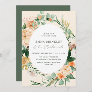 Botanical Boho Peach Bridesmaids Luncheon Brunch Invitation