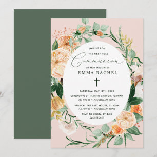 Botanical Boho Personalised Blush Pink Communion Invitation