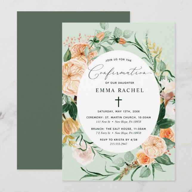 Botanical Boho Personalised Green Confirmation Invitation (Front/Back)