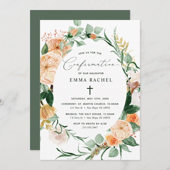 Botanical Boho Personalised Greenery Confirmation Invitation (Front/Back)
