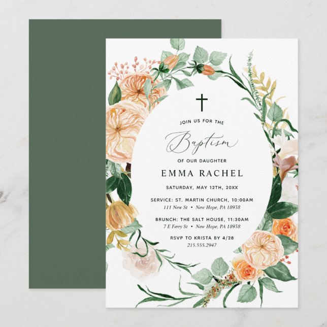 Botanical Boho Personalised Greenery Girl Baptism  Invitation (Front/Back)