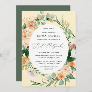 Botanical Boho Personalised Yellow Bat Mitzvah Invitation