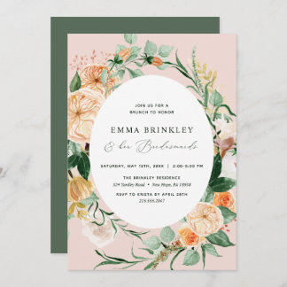Botanical Boho Pink Bridesmaids Luncheon Brunch Invitation