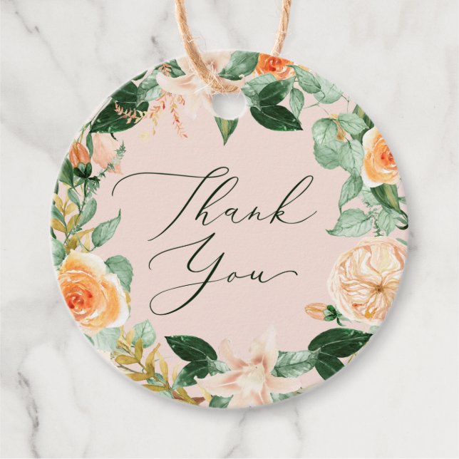 Botanical Boho Pink Greenery Watercolor Thank you Favour Tags (Front)
