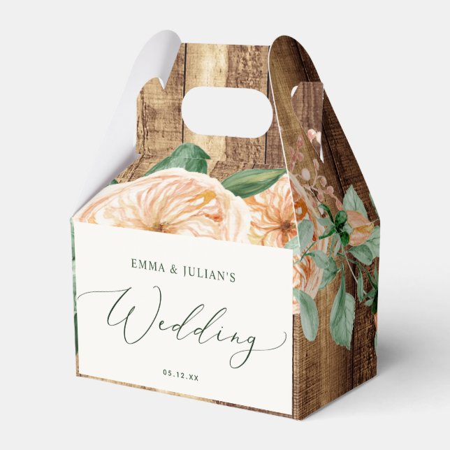Botanical Boho Rustic Woodgrain Farm Barn Wedding Favour Box (Front Side)